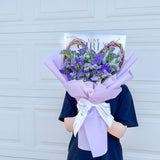 Wooden Heart Fresh Statice Bouquet  - Purple