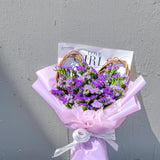 Wooden Heart Fresh Statice Bouquet  - Purple