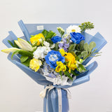 Graduation Special Blue & Yellow - Designer's Choice Fresh Bouquet
