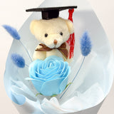 Graduation Single Soap Rose Bouquet w/ Grad Bear (Cone Wrapping)