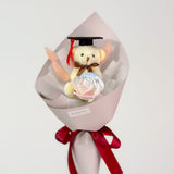 Graduation Single Soap Rose Bouquet w/ Grad Bear (Cone Wrapping)