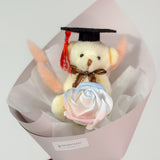 Graduation Single Soap Rose Bouquet w/ Grad Bear (Cone Wrapping)