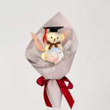 Graduation Single Soap Rose Bouquet w/ Grad Bear (Cone Wrapping)