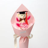 Graduation Single Soap Rose Bouquet w/ Grad Bear (Cone Wrapping)