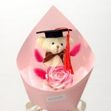 Graduation Single Soap Rose Bouquet w/ Grad Bear (Cone Wrapping)