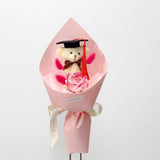 Graduation Single Soap Rose Bouquet w/ Grad Bear (Cone Wrapping)