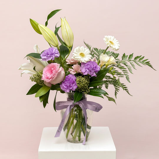 (Mother's Day Special) Designer's Choice Lily & Carnation Fresh Flower Vase