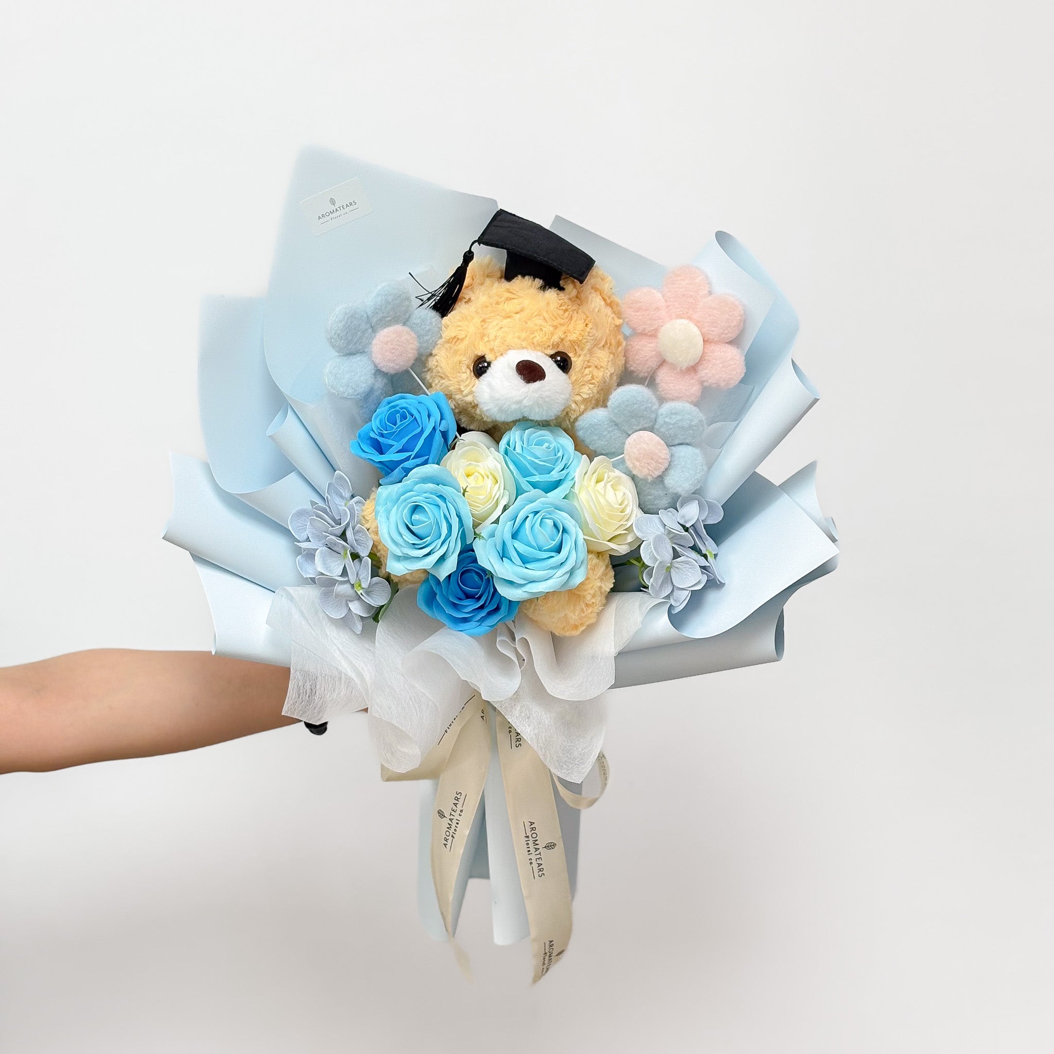 Graduation Special Soap Flowers Bouquet w/ Large Bear