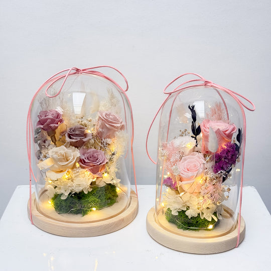 Preserved Roses Flowers Light Dome