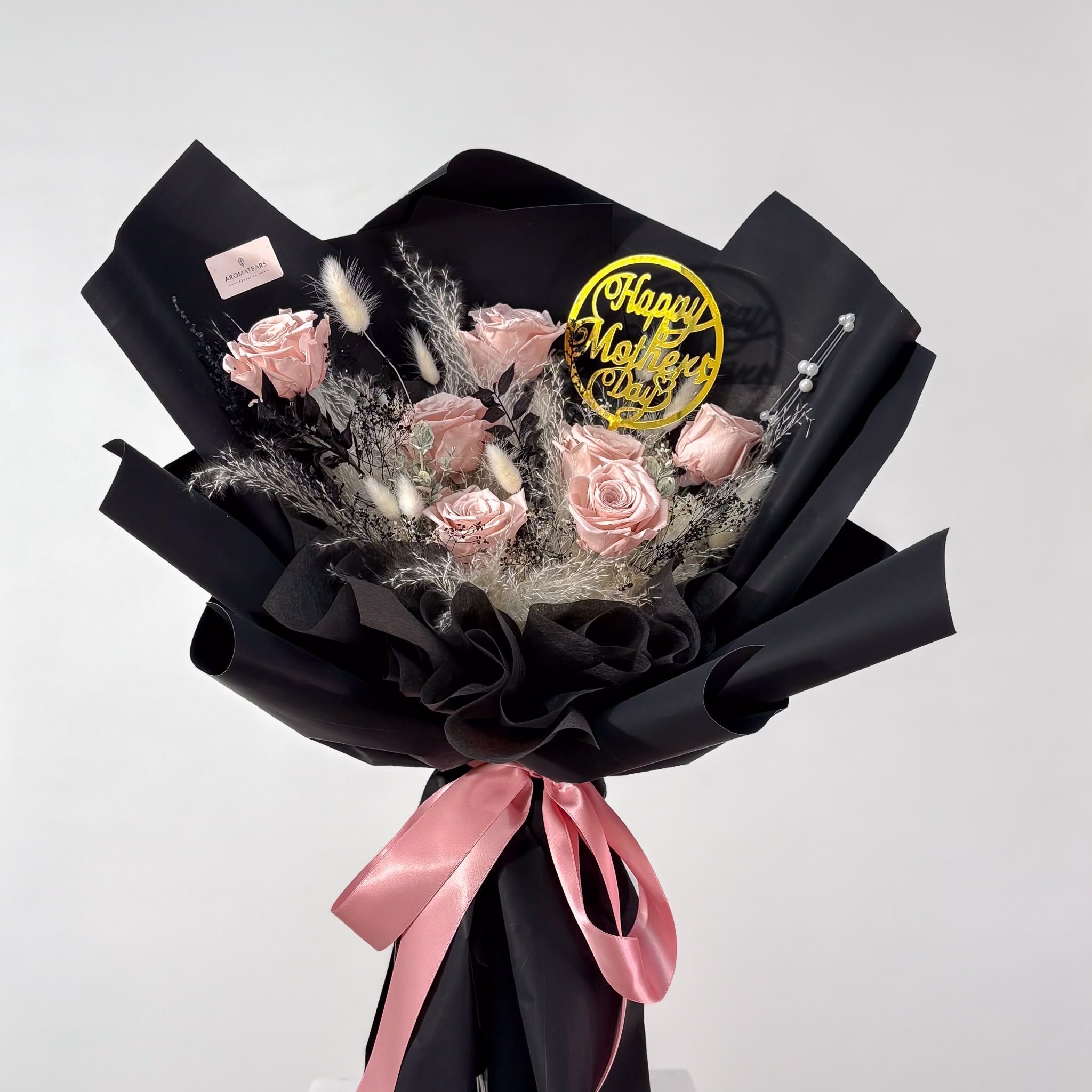 Designer's Choice Preserved Rose Bouquet - Front view of beautiful nude pink preserved roses expertly arranged, a perfect long-lasting flower gift from Vancouver with Mother's Day pick.