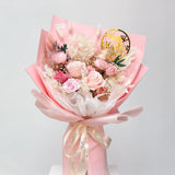 Luxury pink preserved everlasting rose bouquet from Aromatears florist in Vancouver, perfect for lasting floral gifts with Happy Mother's Day pick