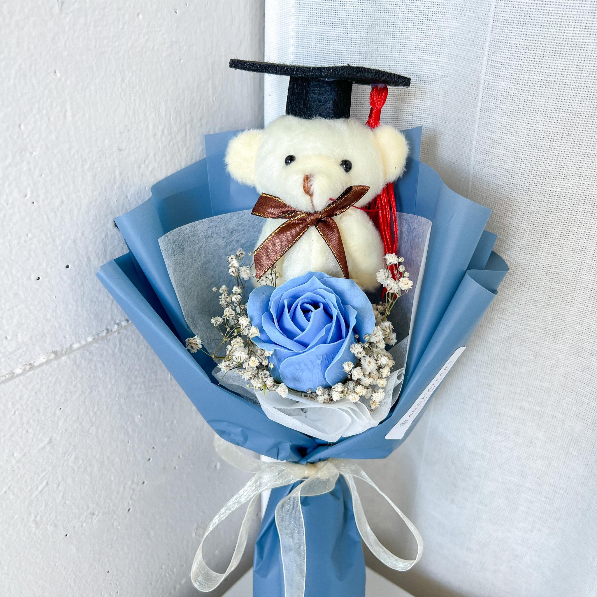 Graduation Single Soap Rose Bouquet (Included Grad Bear) - Aromatears flower Uncategorized