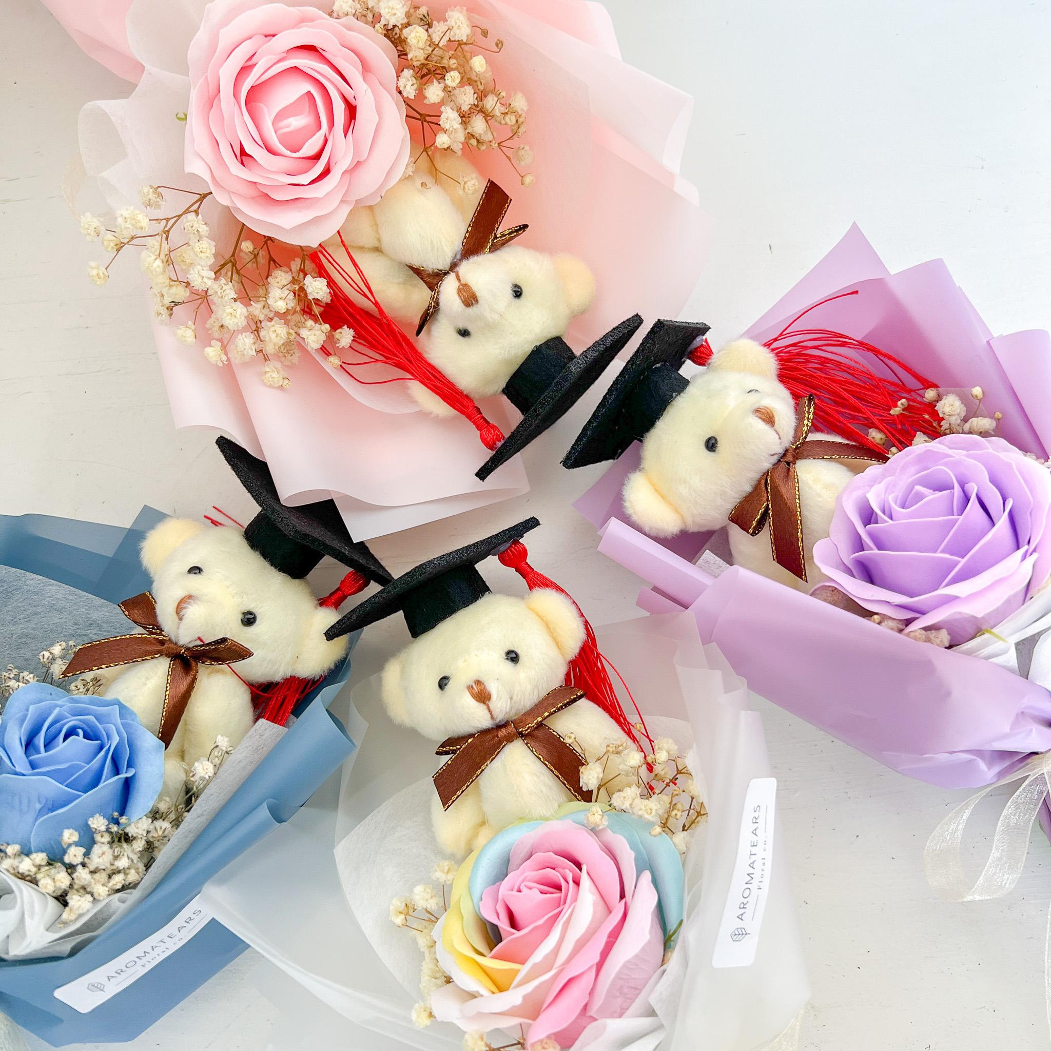 Graduation Single Soap Rose Bouquet (Included Grad Bear) - Aromatears flower Uncategorized