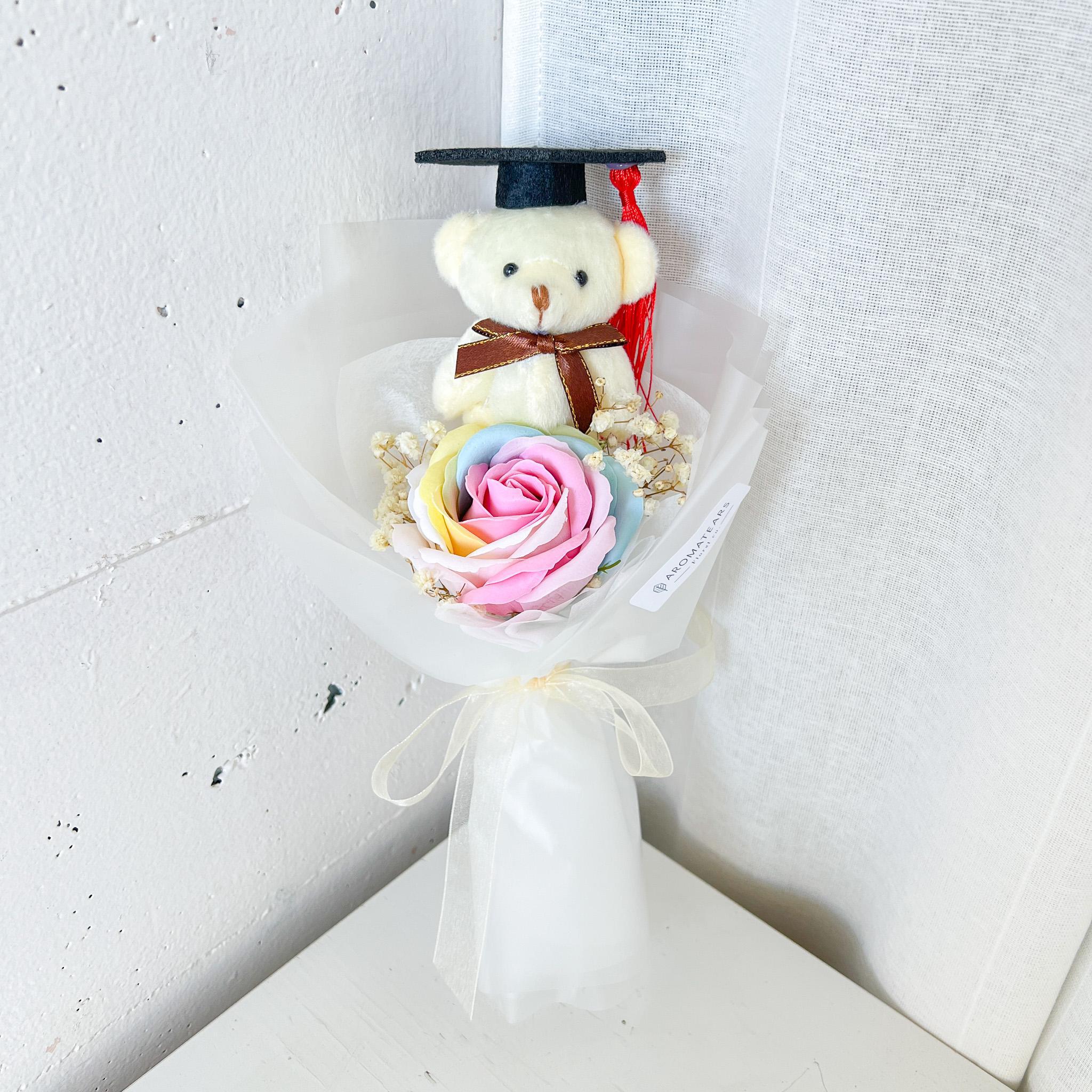 Graduation Single Soap Rose Bouquet (Included Grad Bear) - Aromatears flower Uncategorized