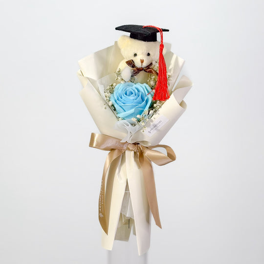 Graduation Single Soap Rose Bouquet w/ Grad Bear